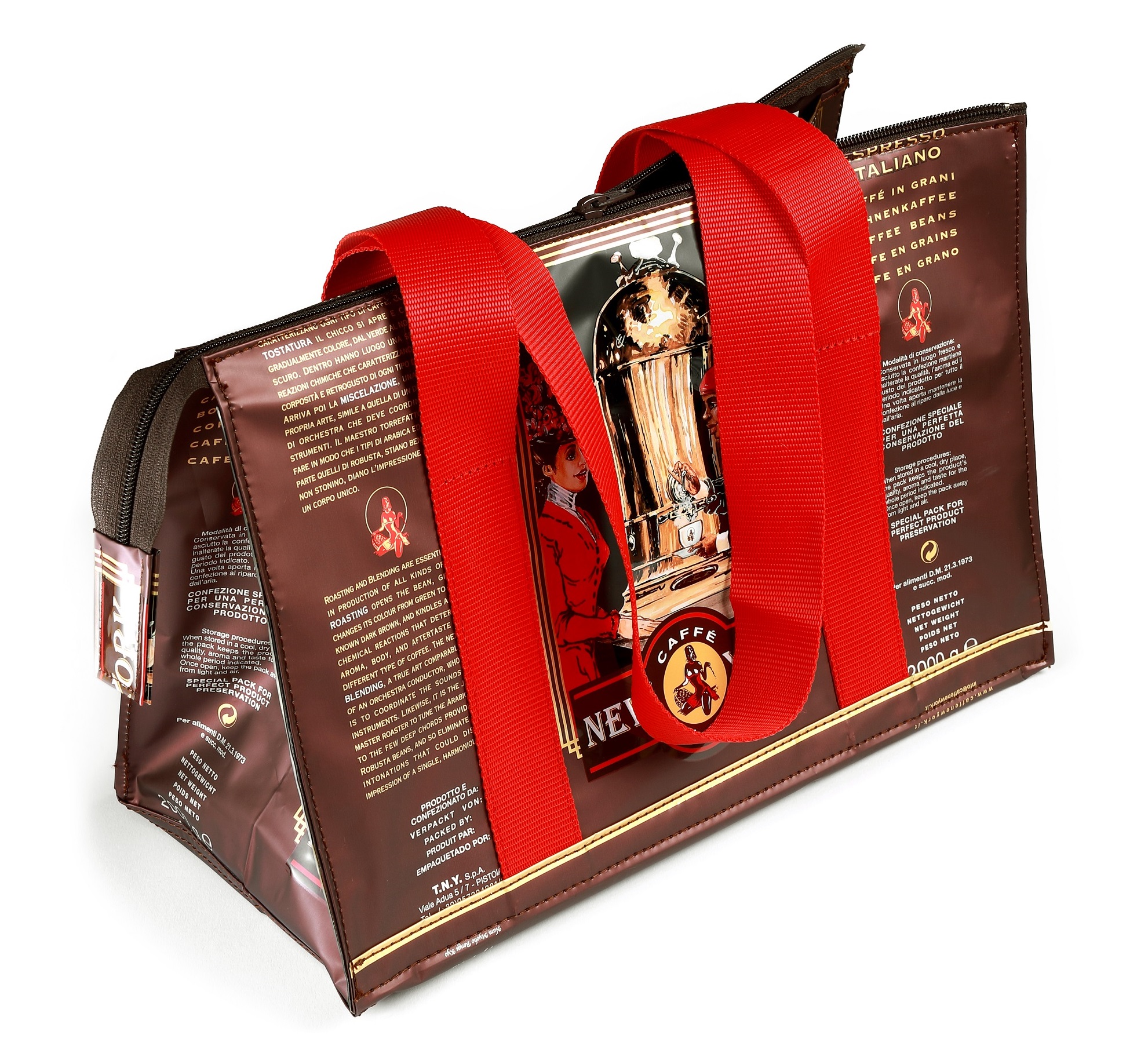 caff-new-york-shopper-tasche-aus-kaffeeverpackung-rote-griffe image 1